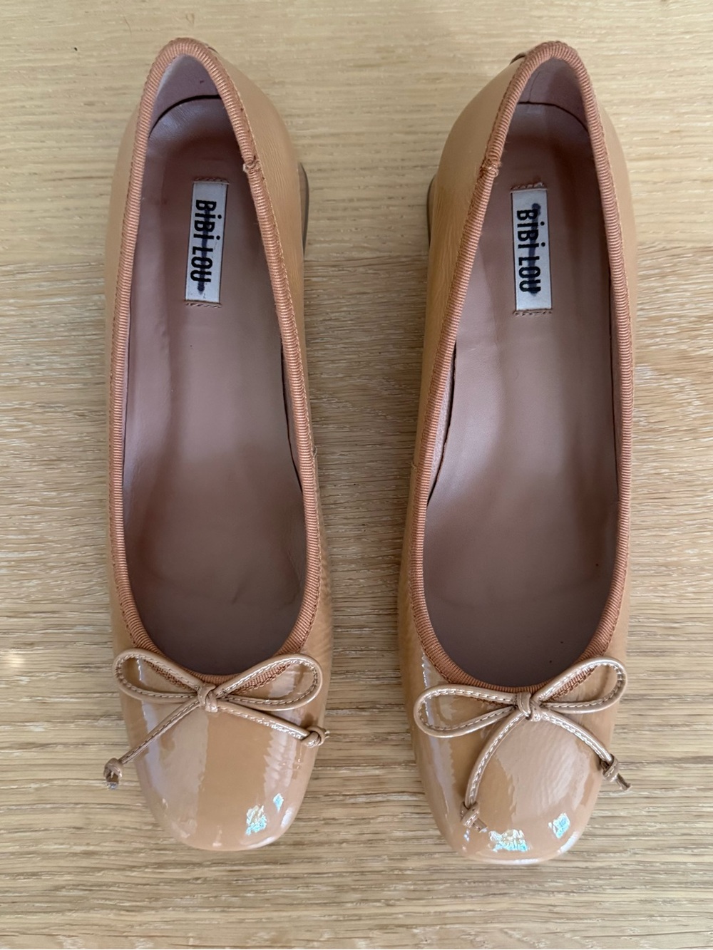 BibiLou Anthropologie Suzy Patent Leather Ballet Flats with Kitten Block Heel